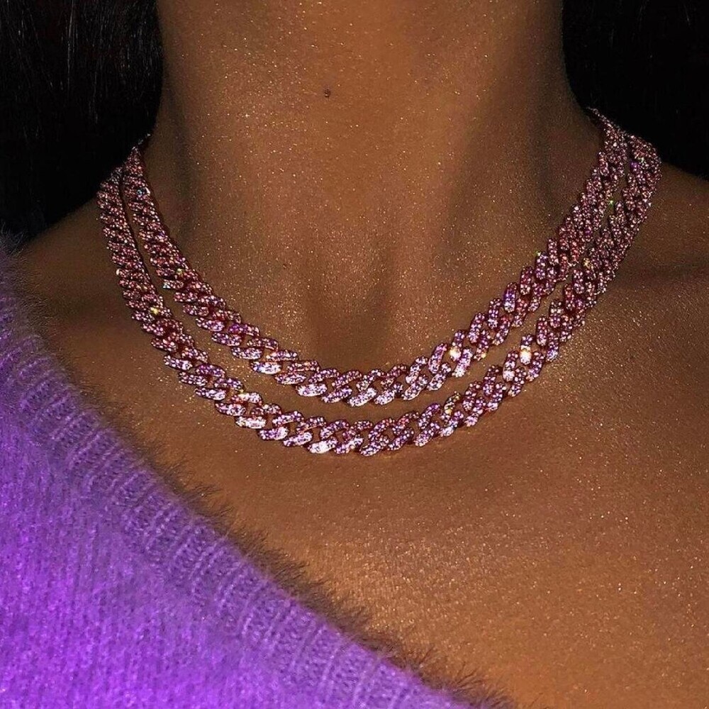 Icy Pink Cuban Link Choker 54 E 7